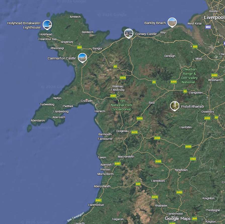 Map of North Wales taxi coverage area including Criccieth, Porthmadog and Abersoch